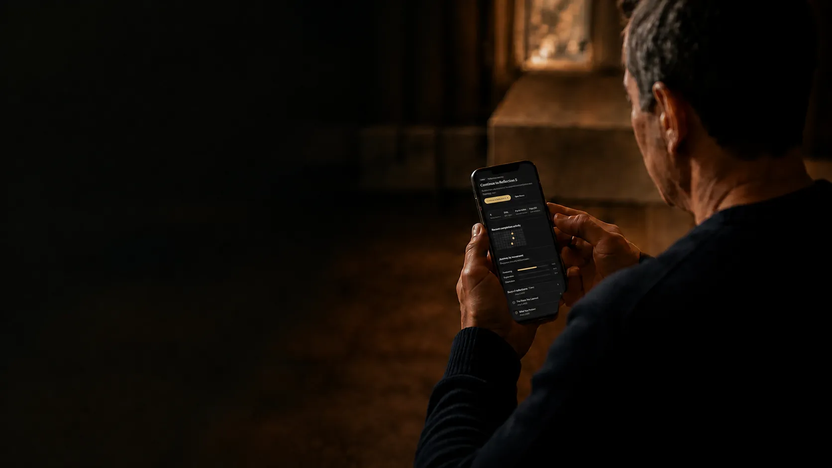 A person reviewing the current Lumen dashboard on a phone in a quiet room